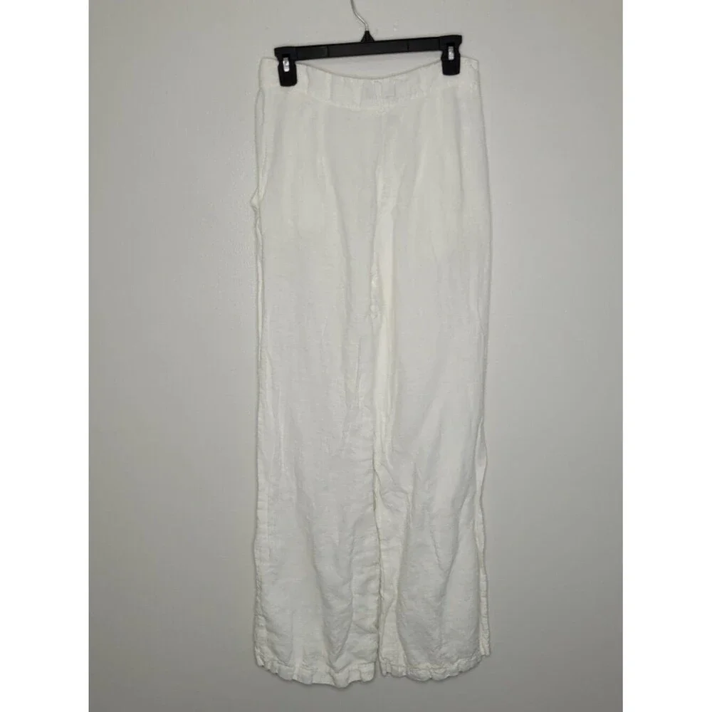 Amalfi white linen semi sheer beachy coastal pants with pockets size medium
